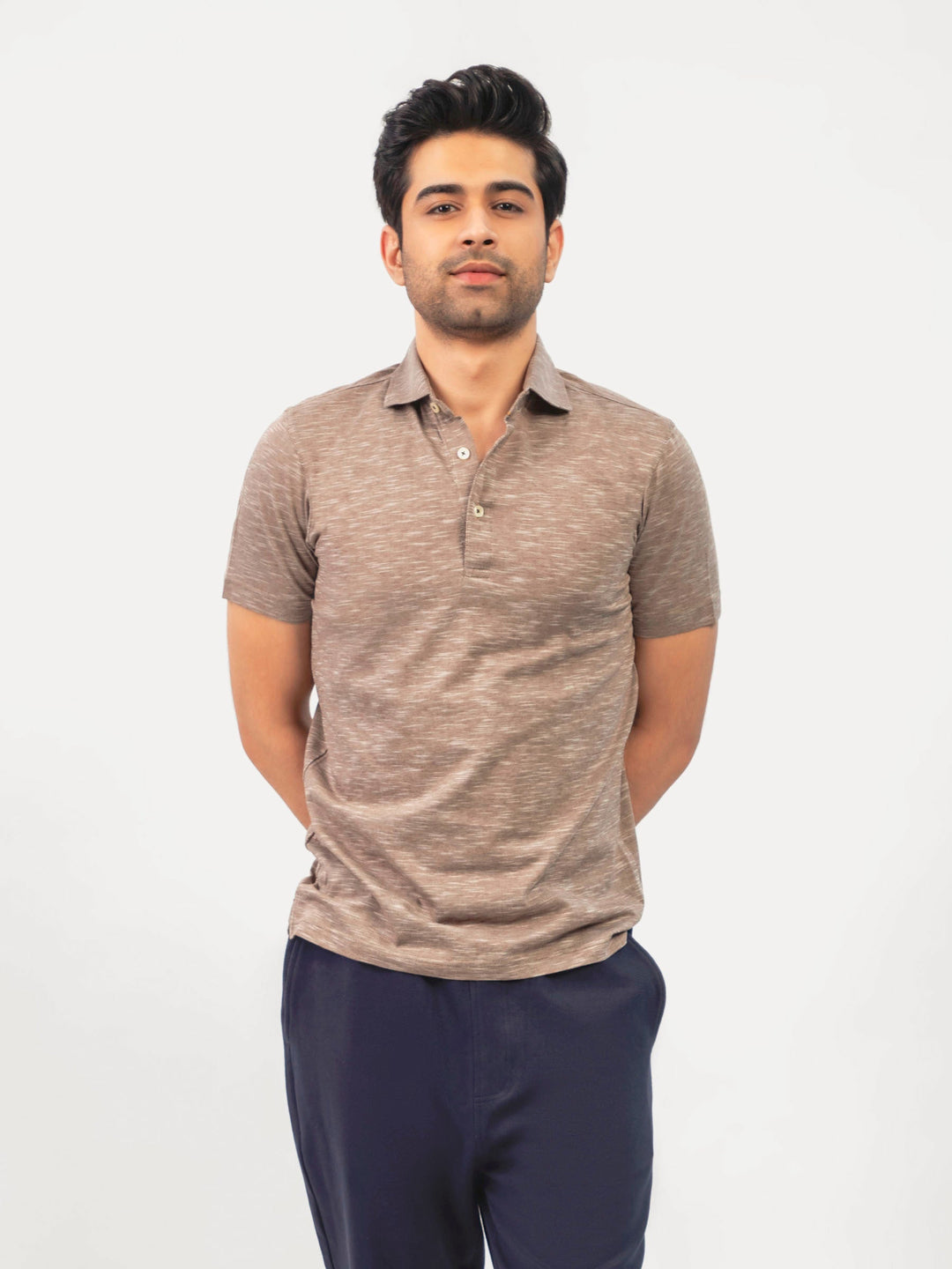 Brumano  Solids Cotton Polo Brown Mercerized Pique Polo With Cutaway Collar