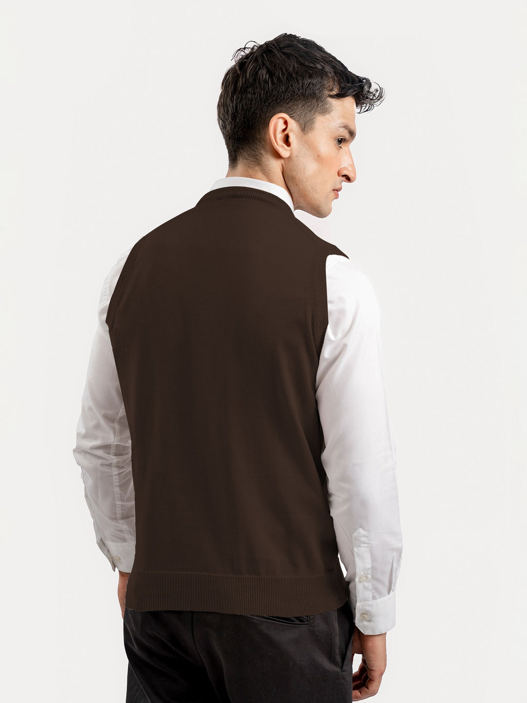 Brumano Mens RTW Solids Cotton 1 Piece Brown Sleeveless V-Neck Sweater Winter Collection