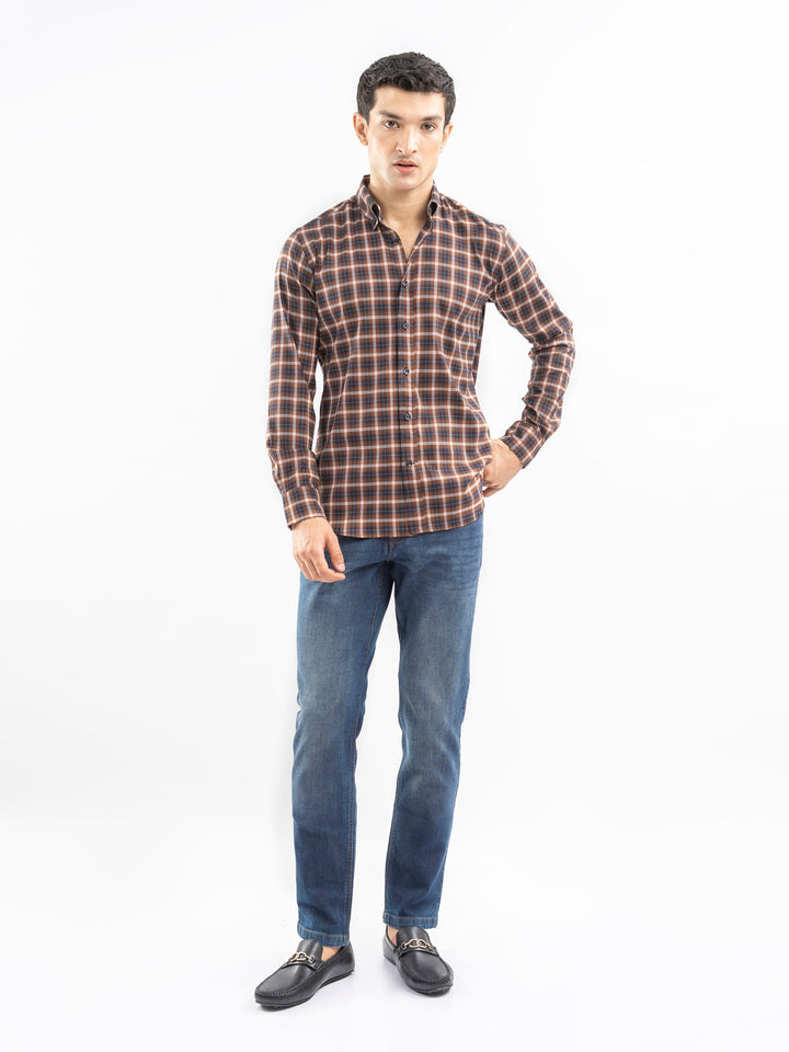 Brumano Ready To Wear Shirts Men 1 Piece Cotton Brown Structured Checkered Shirt 0-31-025-4495 - Summer Collection