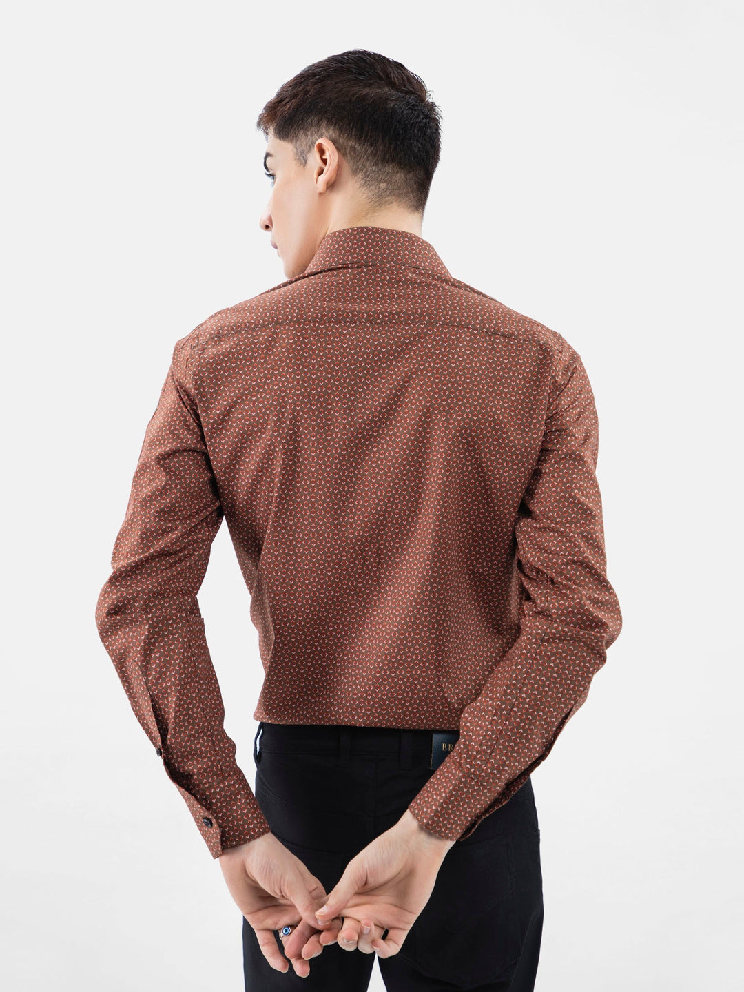 Brumano Ready To Wear Shirts Men 1 Piece Cotton Brown & Red Geometric Printed Shirt 0-32-024-3304 - Summer Collection