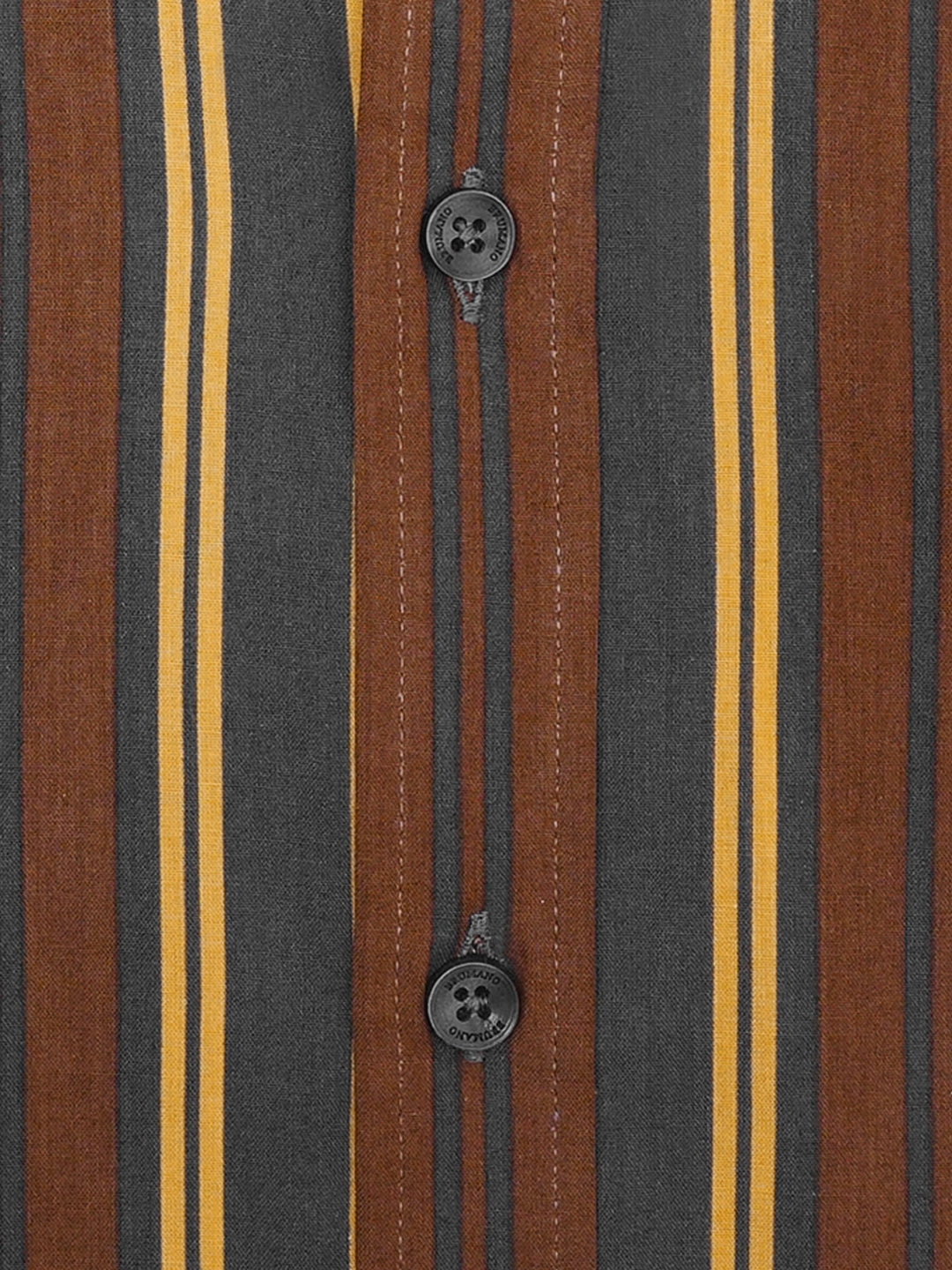 Brumano Ready To Wear Shirts Men 1 Piece Cotton Brown & Yellow Striped Button Down Shirt 0-31-025-4686 - Summer Collection