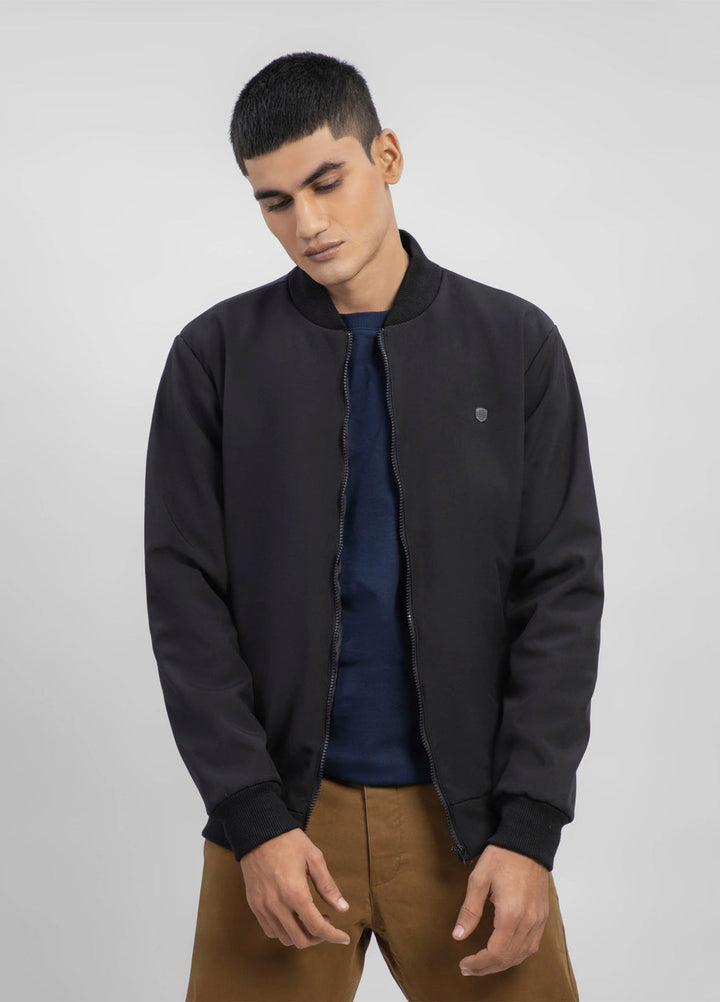 Brumano Pret Solids Polyester 1 Piece Black Bomber Jacket