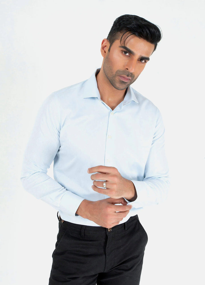 Brumano Ready To Wear Solids Cotton 1 Piece Men Blue Jacquard Patterned Silk Shirt 0-32-023-1657 - Winter Collection