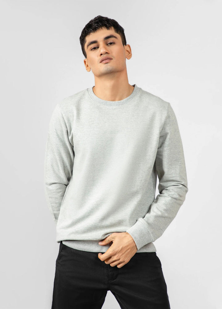 Brumano Ready To Wear Solids Cotton 1 Piece Men Heather Grey Long Sleeve Crewneck Sweatshirt 0-45-023-4008 - Winter Collection