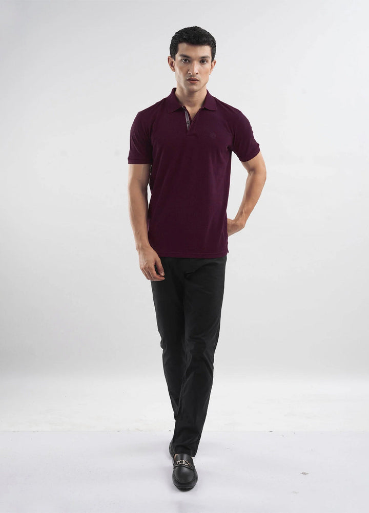 Brumano  Solids Cotton Polo Burgundy 100% Cotton Pique Polo