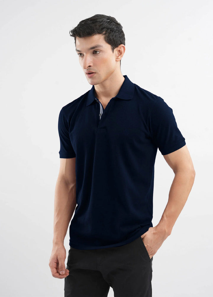 Brumano  Solids Cotton Polo Navy Blue 100% Cotton Pique Polo