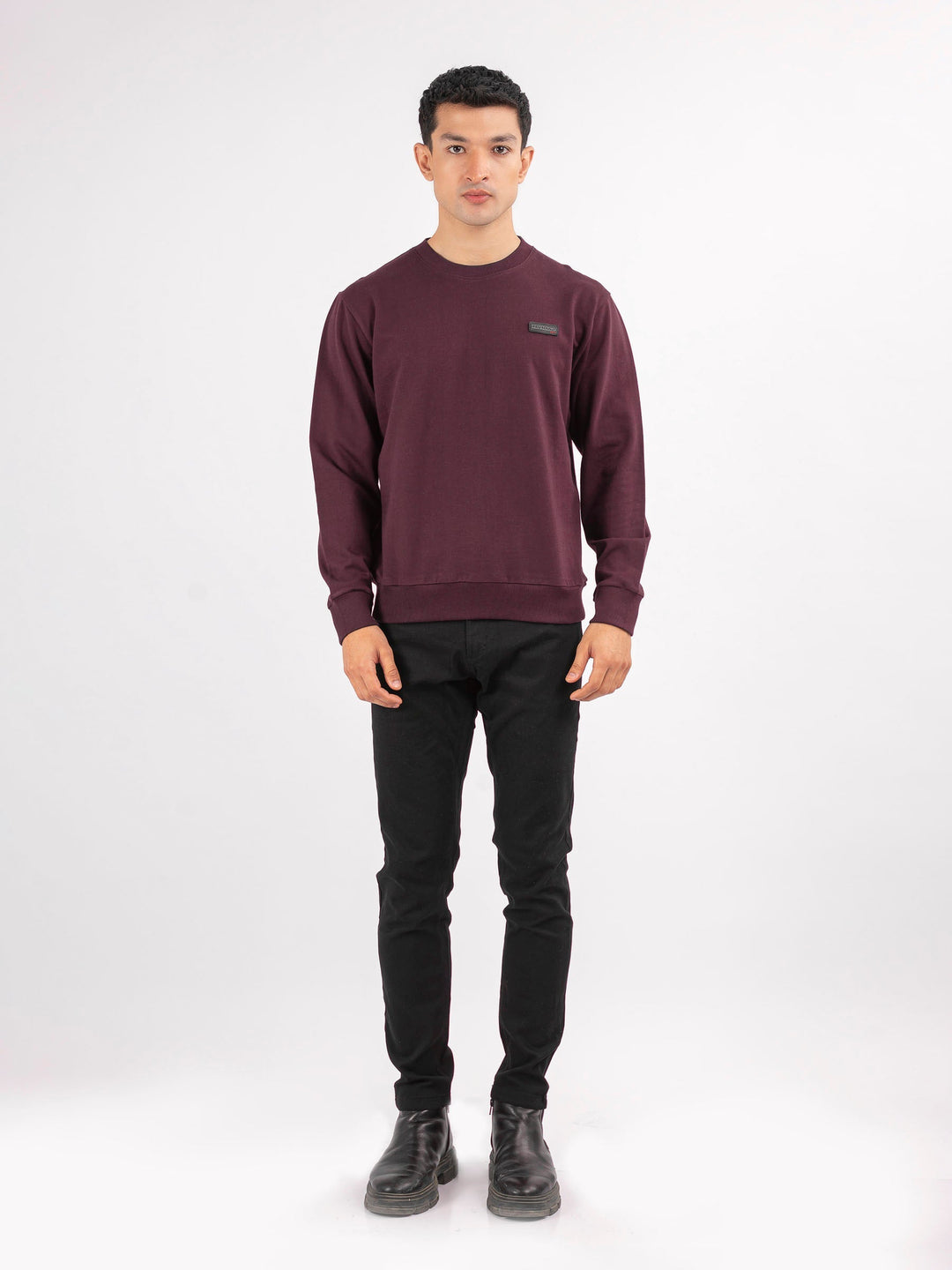 Brumano Ready To Wear Solids Cotton 1 Piece Men Burgundy Long Sleeve Crew neck Sweatshirt 0-45-024-4300 - Winter Collection