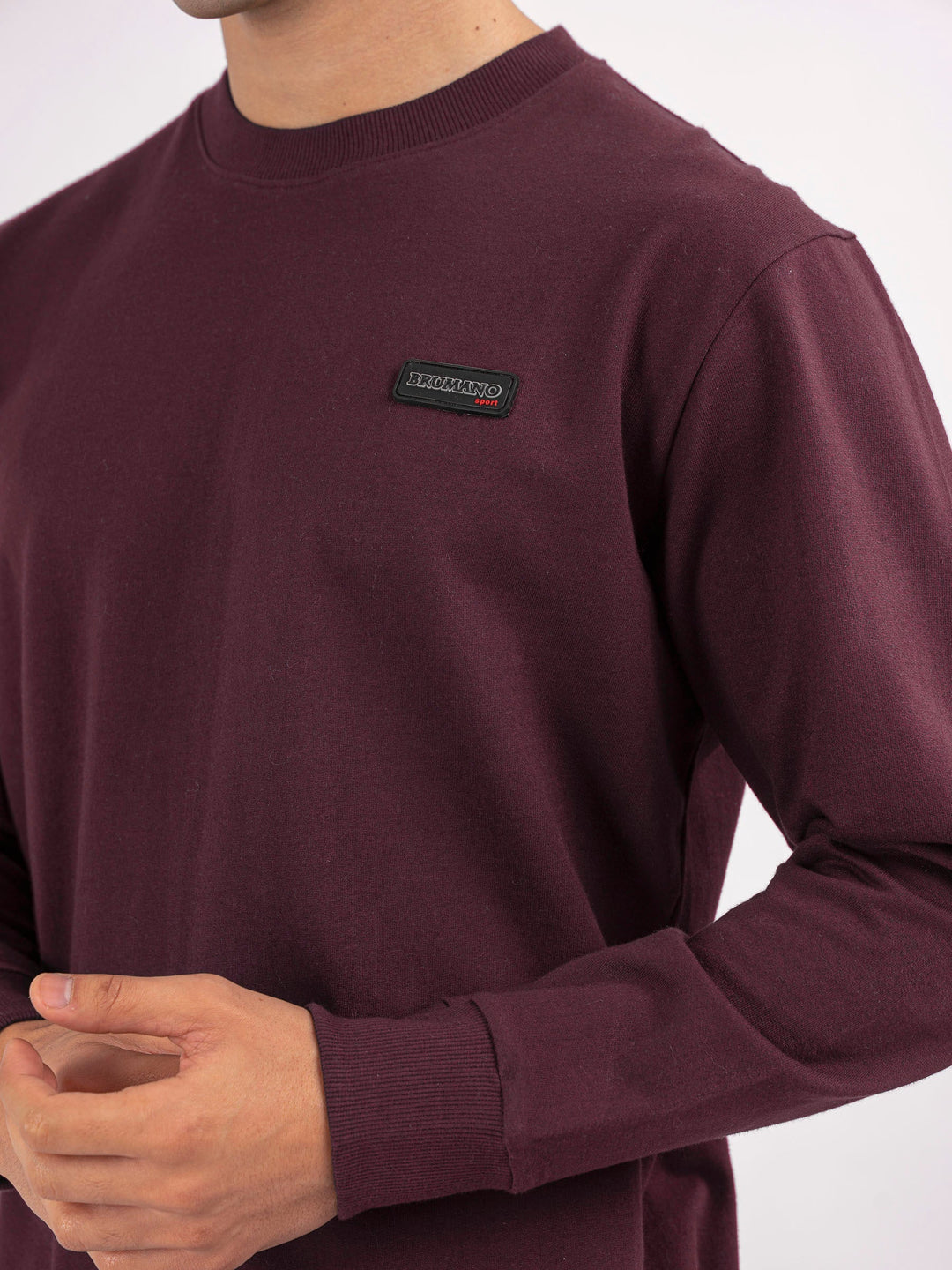 Brumano Ready To Wear Solids Cotton 1 Piece Men Burgundy Long Sleeve Crew neck Sweatshirt 0-45-024-4300 - Winter Collection