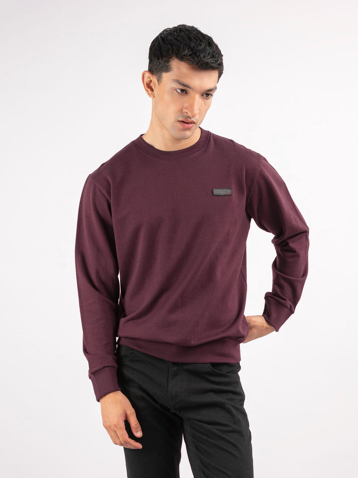 Brumano Ready To Wear Solids Cotton 1 Piece Men Burgundy Long Sleeve Crew neck Sweatshirt 0-45-024-4300 - Winter Collection