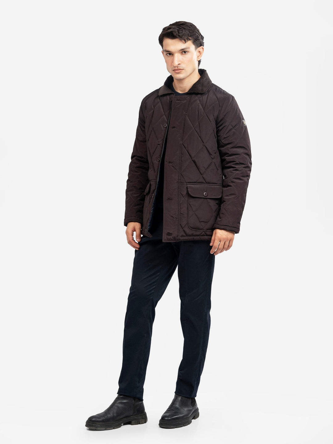 Brumano Mens RTW Solids Poly 1 Piece Burgundy Sportsquilt With Corduroy Collar Winter Collection