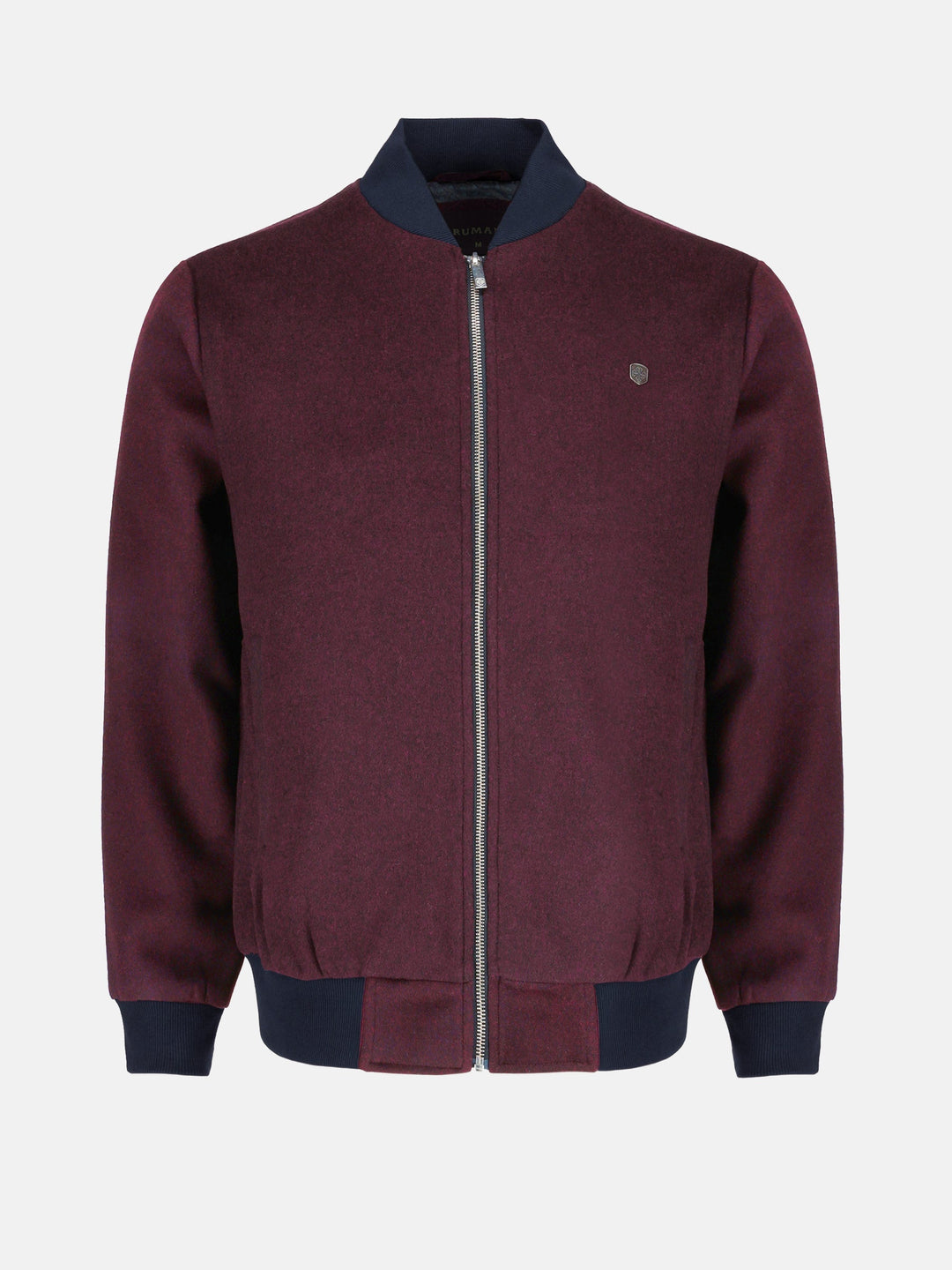 Brumano Mens RTW Solids Wool Jacket Burgundy Bomber Jacket Winter Collection