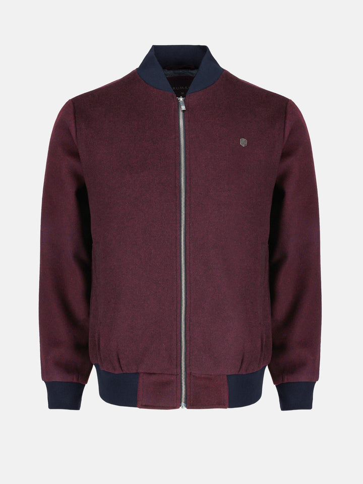 Brumano Mens RTW Solids Wool Jacket Burgundy Bomber Jacket Winter Collection