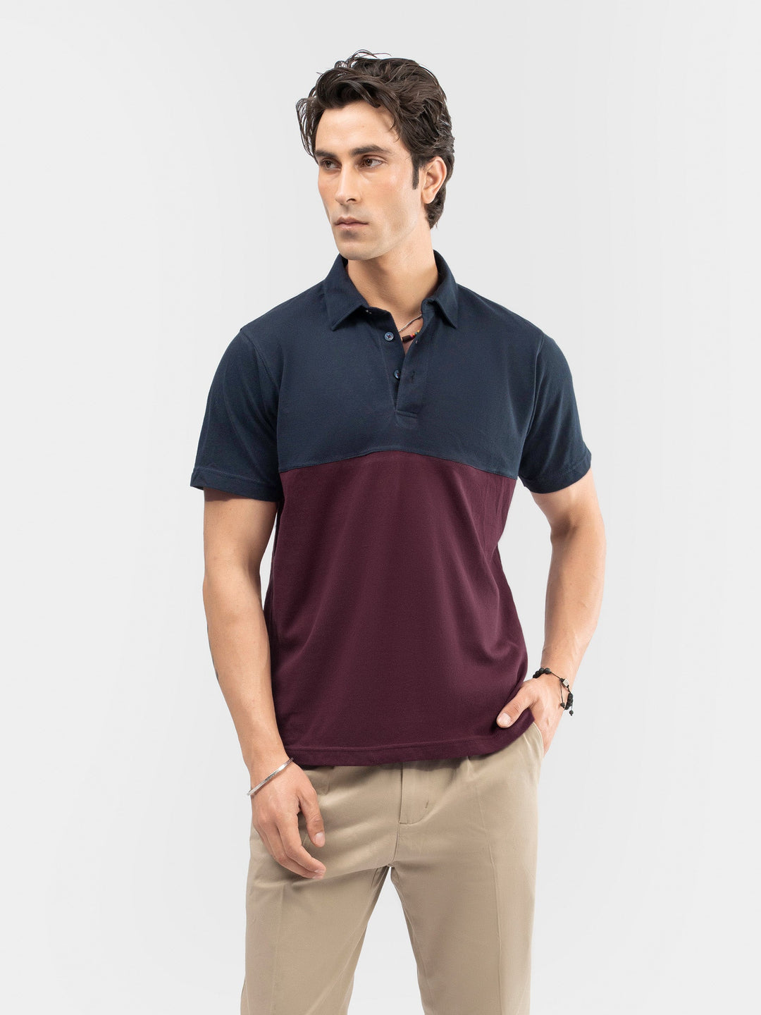 Brumano Mens RTW Solids Cotton Polo T-Shirt Burgundy Navy Blue Self Collar Casual Collection