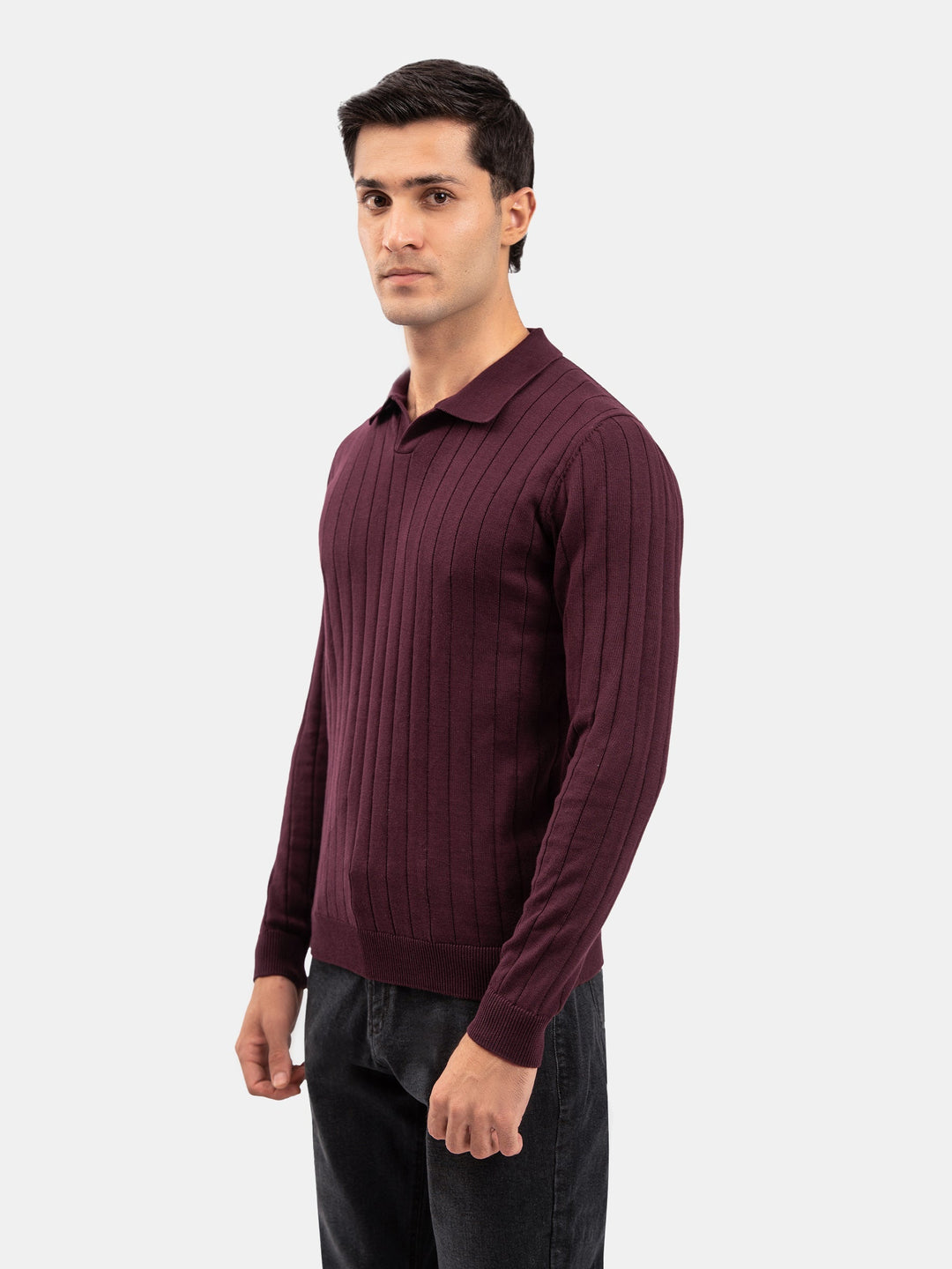 Brumano Mens RTW Solids Cotton Polo Suit Burgundy Needle Full Sleeve Winter Collection