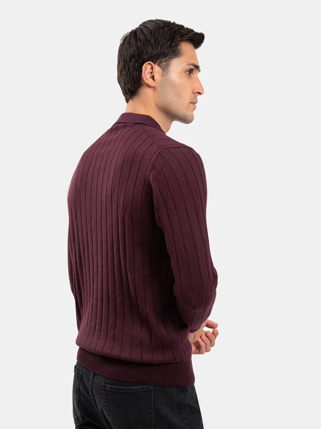 Brumano Mens RTW Solids Cotton Polo Suit Burgundy Needle Full Sleeve Winter Collection