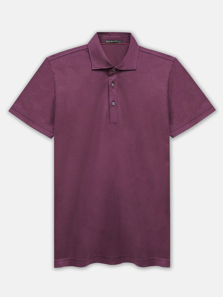 Brumano Mens RTW Solids Cotton Polo T-Shirt Burgundy Mercerized Cutaway Collar Casual Collection