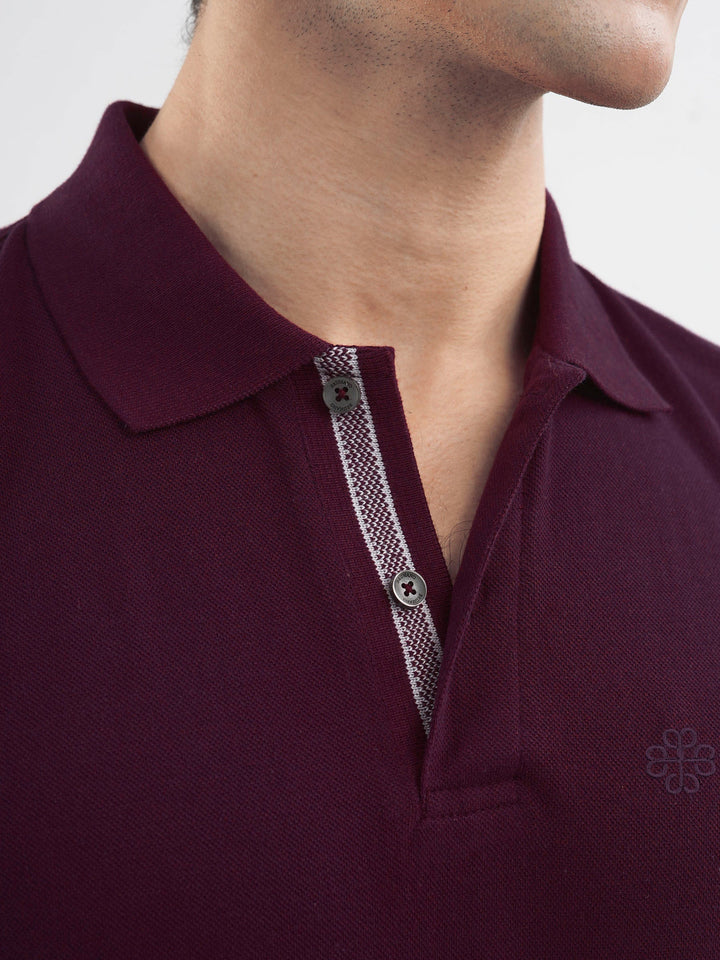 Brumano  Solids Cotton Polo Burgundy 100% Cotton Pique Polo
