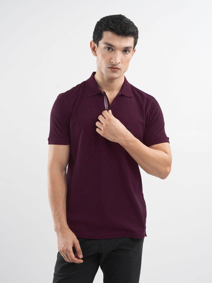 Brumano  Solids Cotton Polo Burgundy 100% Cotton Pique Polo