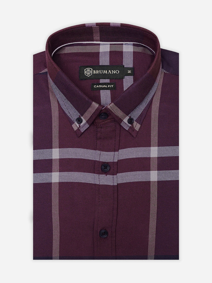 Brumano Ready To Wear Shirts Men 1 Piece Cotton Burgundy Flannel Checkered Shirt 0-31-025-4467 - Summer Collection