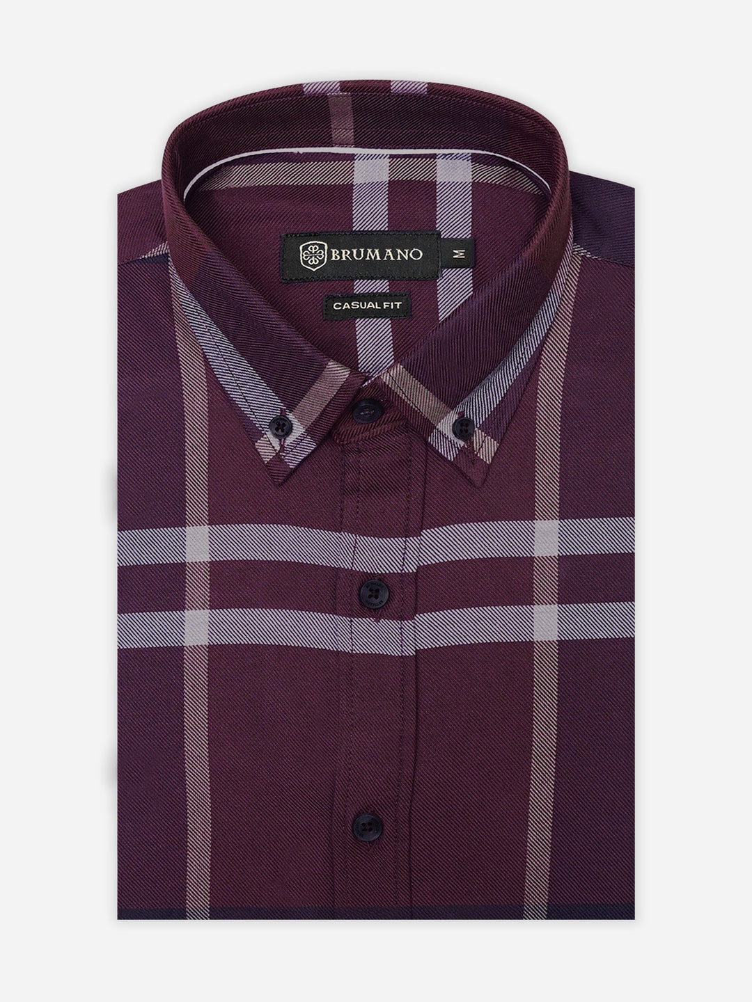 Brumano Mens RTW Solids Cotton Shirt Burgundy Flannel Casual Collection