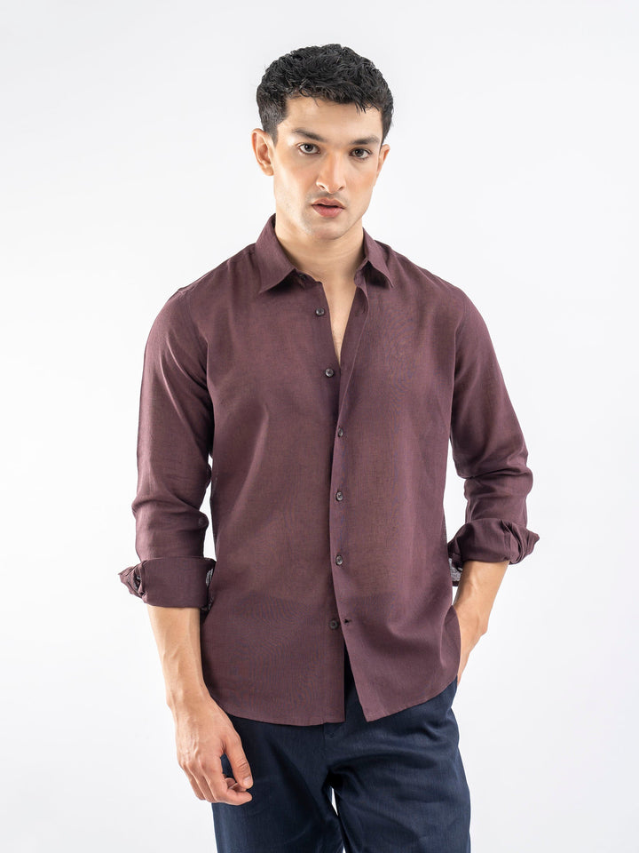 Brumano Ready To Wear Shirts Men 1 Piece Cotton Burgundy Airy Linen Blended Shirt 0-31-025-4308 - Summer Collection