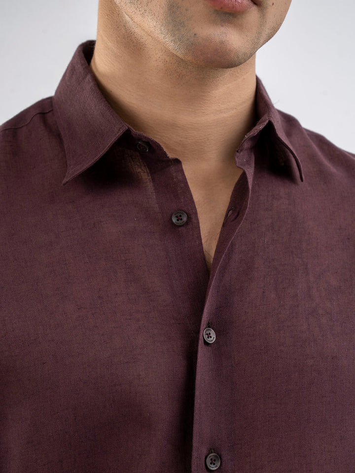 Brumano Ready To Wear Shirts Men 1 Piece Cotton Burgundy Airy Linen Blended Shirt 0-31-025-4308 - Summer Collection