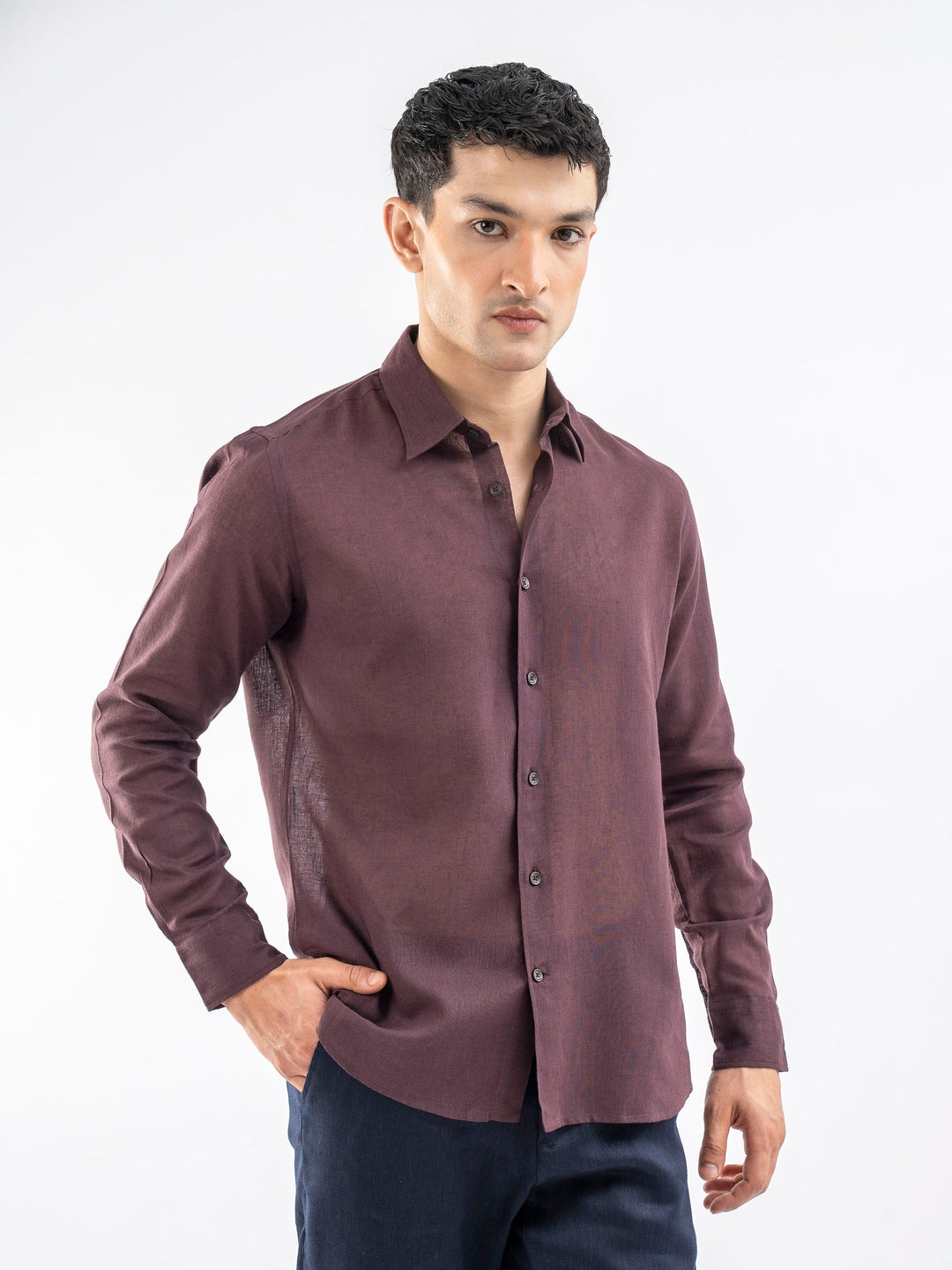 Brumano Ready To Wear Shirts Men 1 Piece Cotton Burgundy Airy Linen Blended Shirt 0-31-025-4308 - Summer Collection