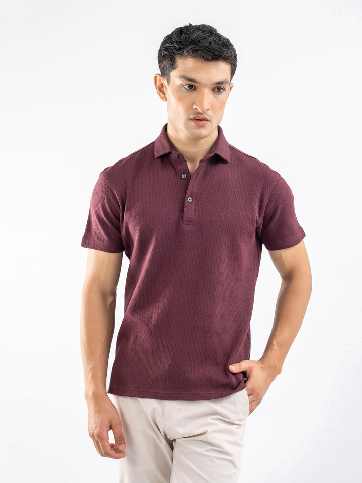 Brumano  Solids Cotton Polo Burgundy Structured Polo With Cutaway Collar