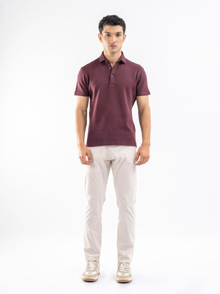 Brumano  Solids Cotton Polo Burgundy Structured Polo With Cutaway Collar