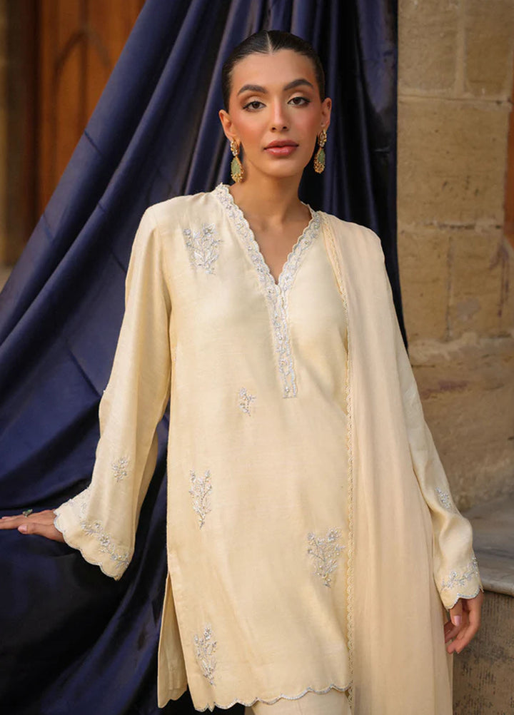 Luxe by Sahar Pret Embroidered Raw Silk 3 Piece Butter Bloom
