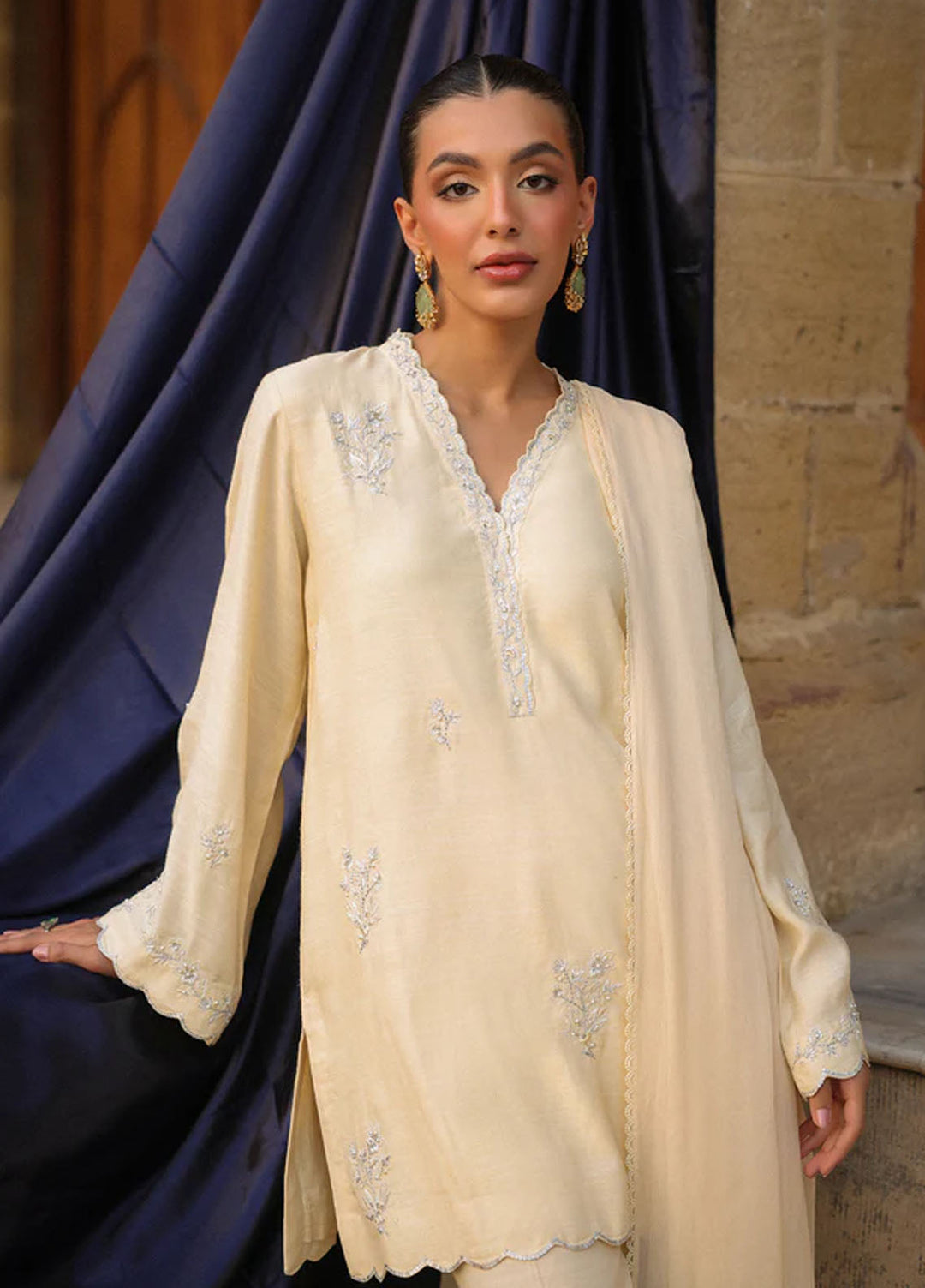 Luxe by Sahar Pret Embroidered Raw Silk 3 Piece Butter Bloom
