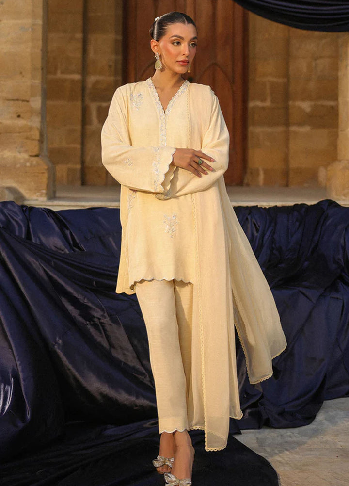 Luxe by Sahar Pret Embroidered Raw Silk 3 Piece Butter Bloom