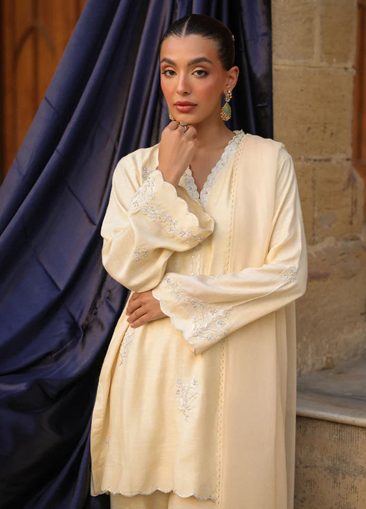Luxe by Sahar Pret Embroidered Raw Silk 3 Piece Butter Bloom