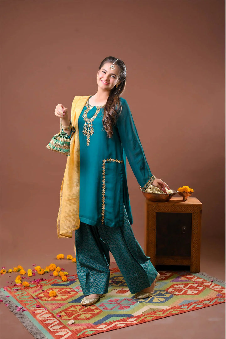 Senorita Girls Solids Chiffon Silk 3 Piece Suit GDD-03149 - Casual Collection