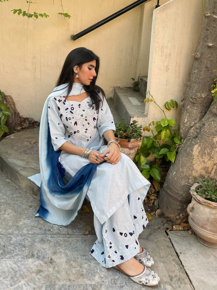 Syah Women RTW Embroidered Linen 3 Piece Suit Iris - Eid Collection