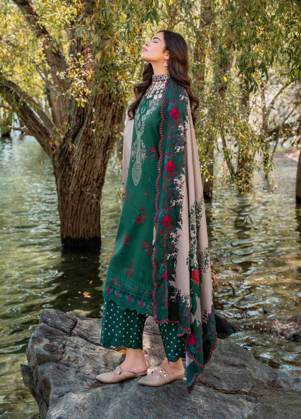 Combination by Charizma Unstitched Embroidered Linen 3 Piece Suit CHRUCL CCW7-14 - Casual Collection