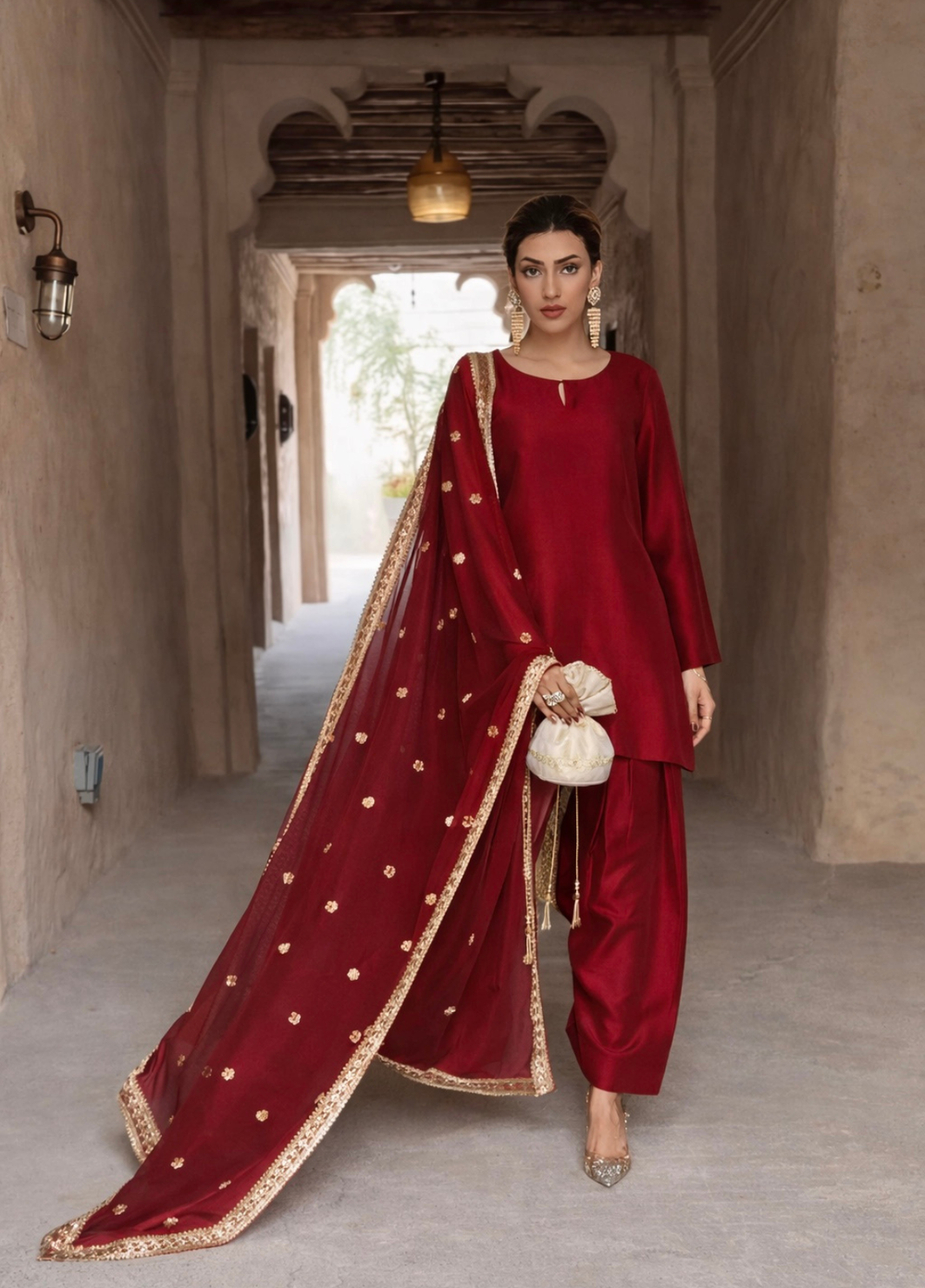 The Opulence by Girl Store RTW Solids Katan Silk 3 Piece Suit Cherie - Eid Collection