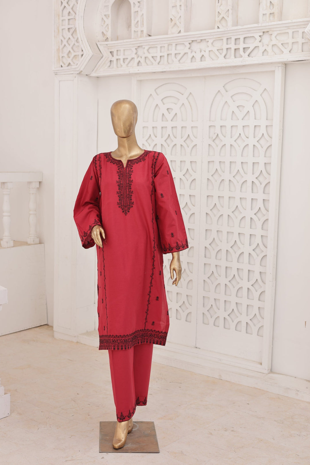 Nyra Essentials by Suntex Fabrics RTW Embroidered Lawn 2 Piece Suit CRIMSON Casual Collection