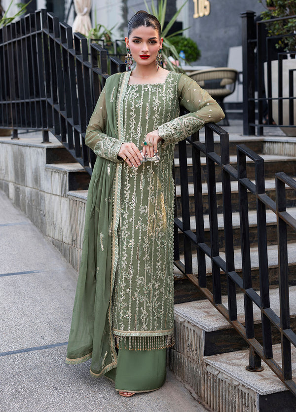 At First Glance by Sahane Pret Embroidered Chiffon 3 Piece Suit CT 25006 Mist - Festive Collection