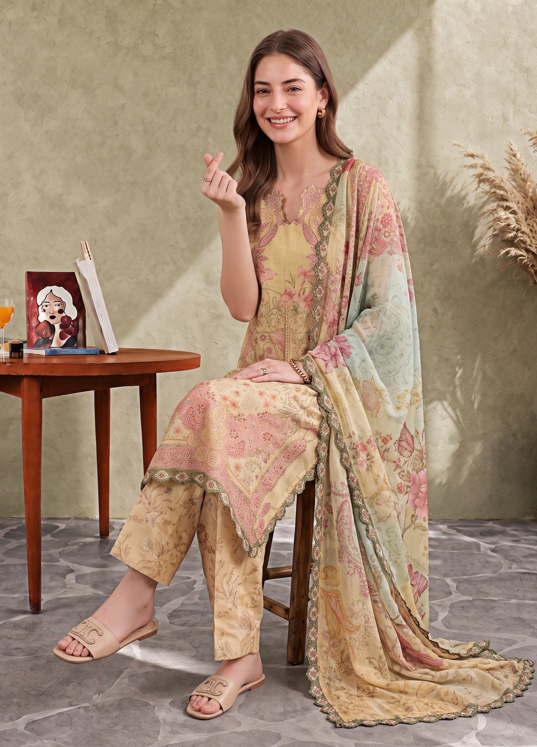 Asifa and Nabeel Unstitched Printed Cambric 3 Piece Suit Ayra CU26-01 - Casual Collection