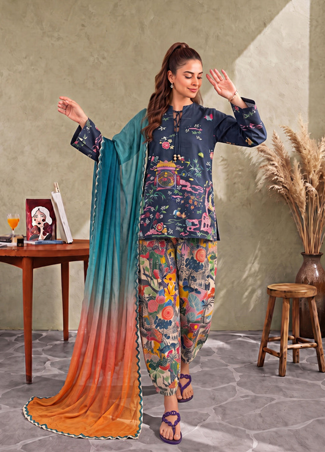 Asifa and Nabeel Unstitched Printed Cambric 3 Piece Suit Kiana CU26-03 - Casual Collection