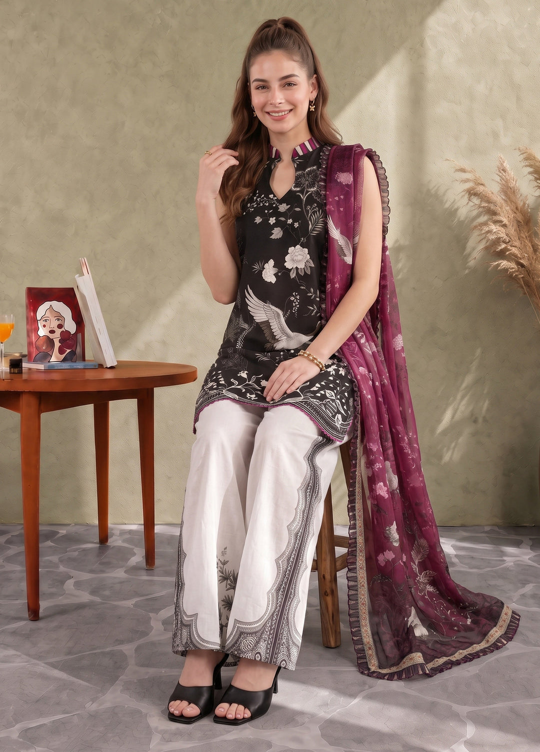 Asifa and Nabeel Unstitched Printed Cambric 3 Piece Suit Sasha CU26-08 - Casual Collection