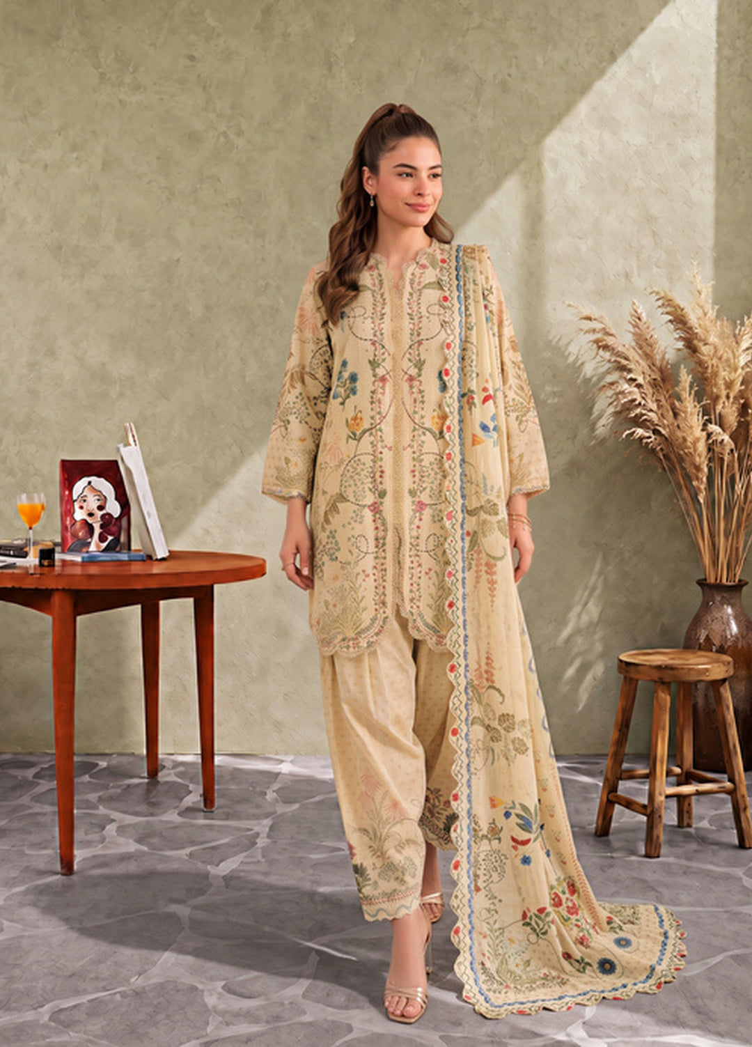 Asifa and Nabeel Unstitched Printed Cambric 3 Piece Suit Seham CU26-07 - Casual Collection