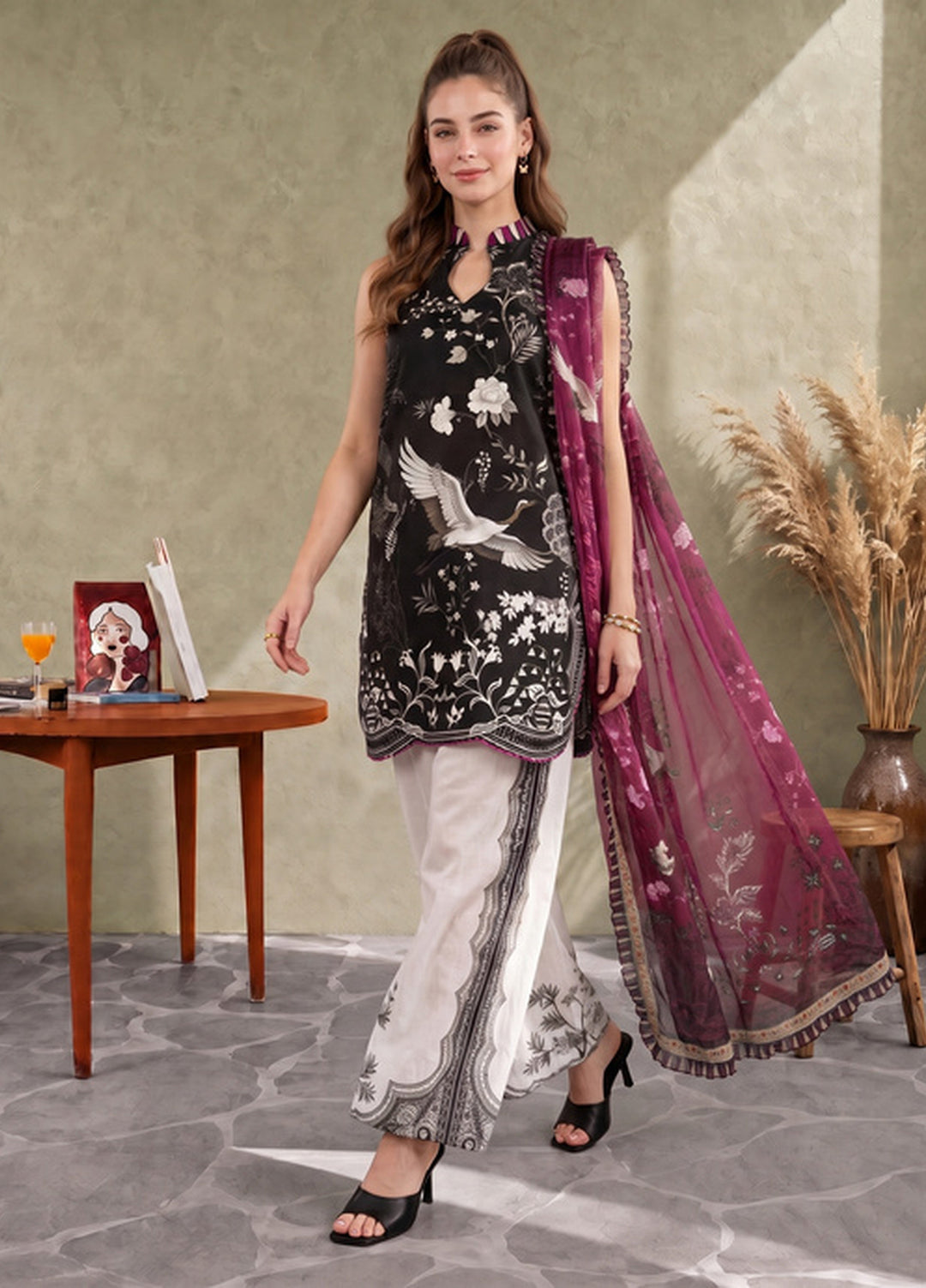Asifa and Nabeel Unstitched Printed Cambric 3 Piece Suit Sasha CU26-08 - Casual Collection
