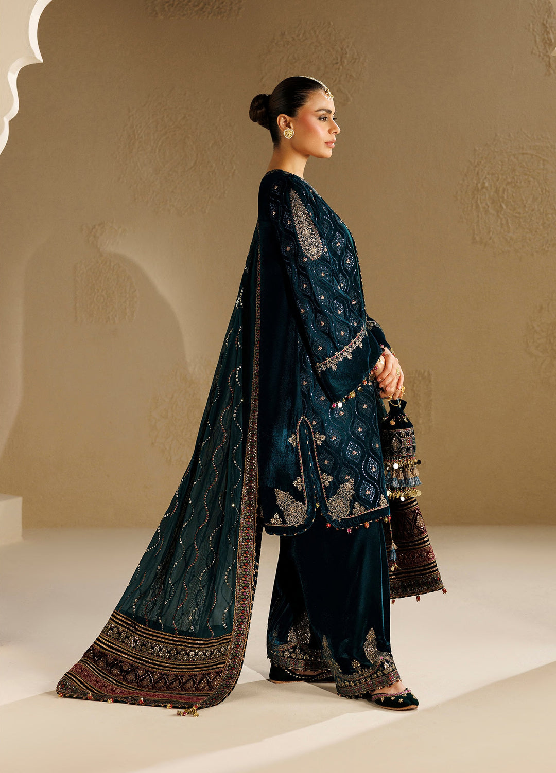 Chandni by Jazmin Unstitched Embroidered Velvet 3 Piece Suit JZ26UVC SHAB-E-NEEL CVF-26-D02 - Wedding Collection