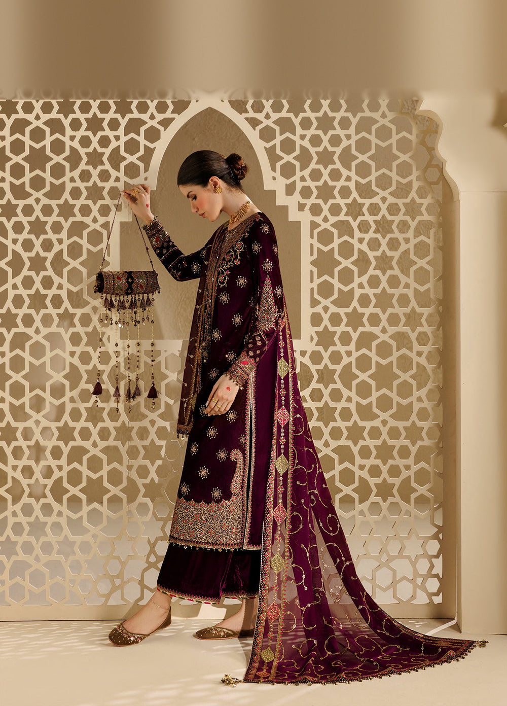 Chandni by Jazmin Unstitched Embroidered Velvet 3 Piece Suit JZ26UVC NAYAAВ CVF-26-D08 - Wedding Collection
