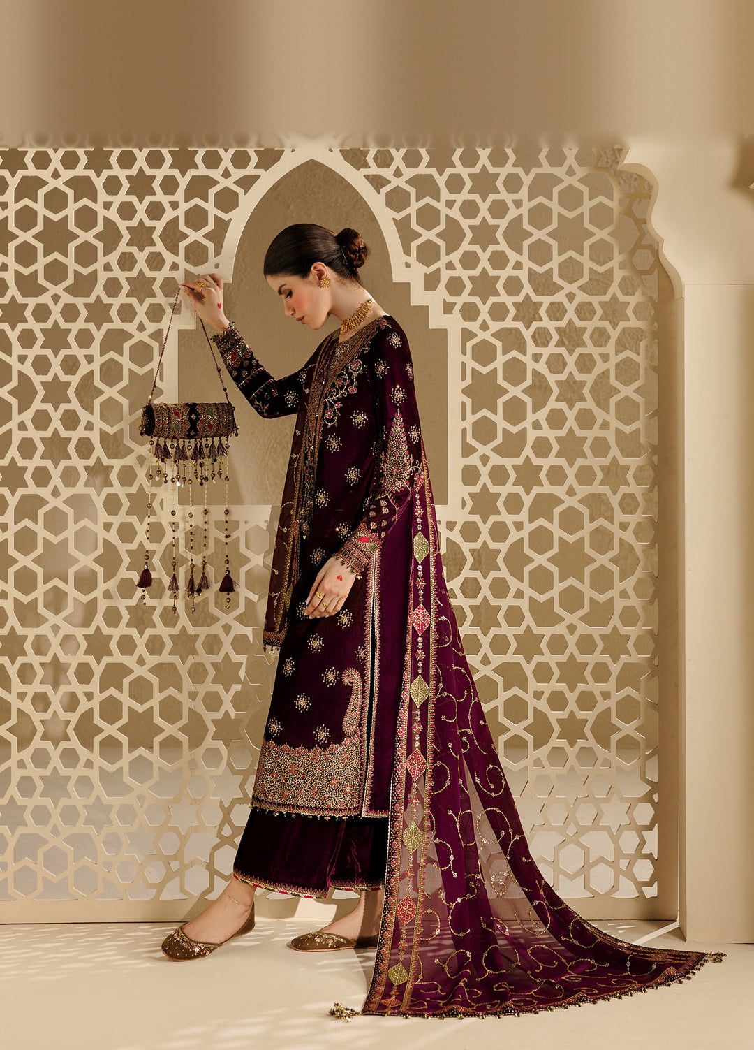 Chandni by Jazmin Unstitched Embroidered Velvet 3 Piece Suit JZ26UVC NAYAAВ CVF-26-D08 - Wedding Collection