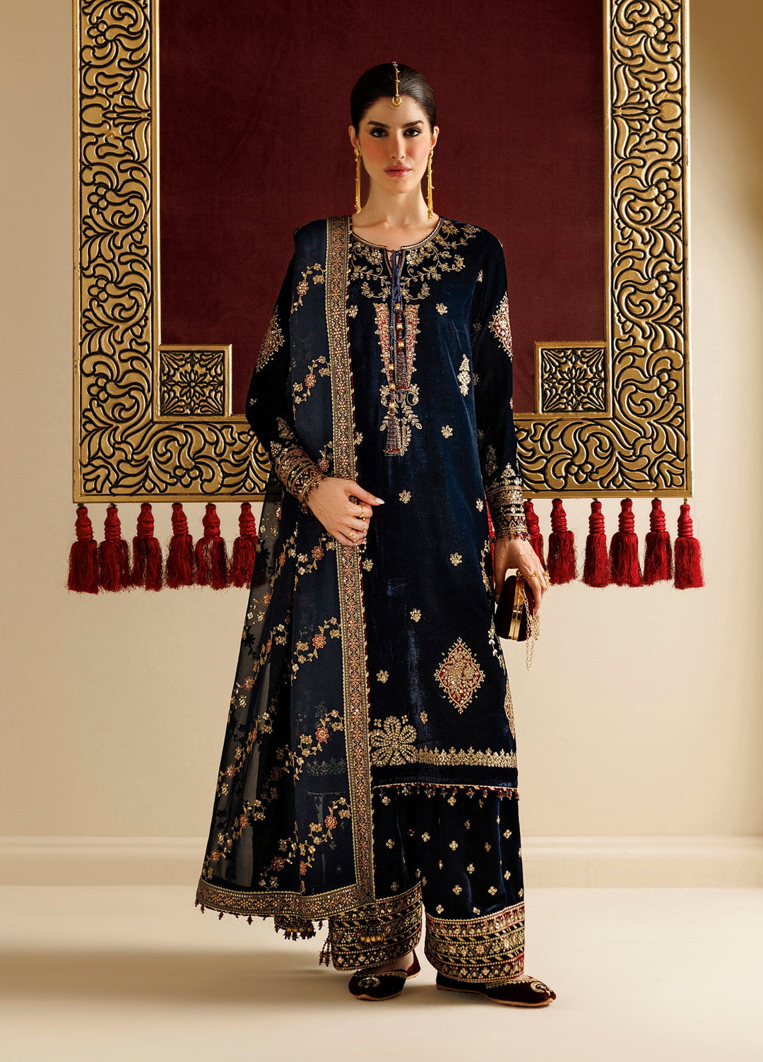 Chandni by Jazmin Unstitched Embroidered Velvet 3 Piece Suit JZ26UVC ROSHANAK CVF-26-D11 - Wedding Collection