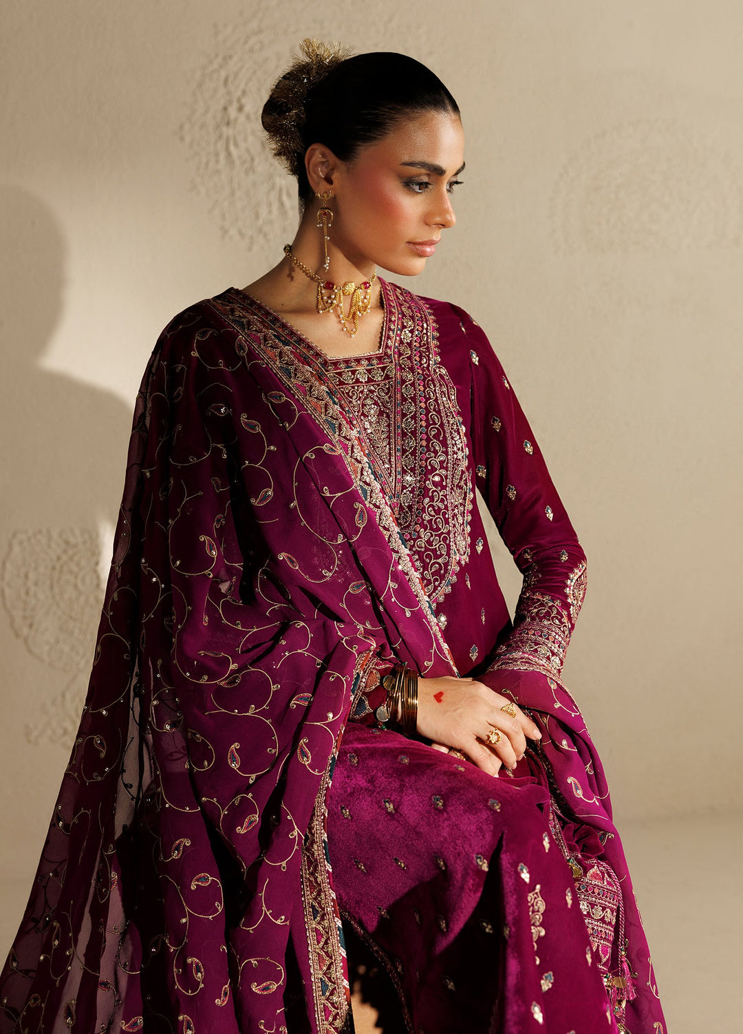 Chandni by Jazmin Unstitched Embroidered Velvet 3 Piece Suit JZ26UVC ZAIB CVF-26-D12 - Wedding Collection