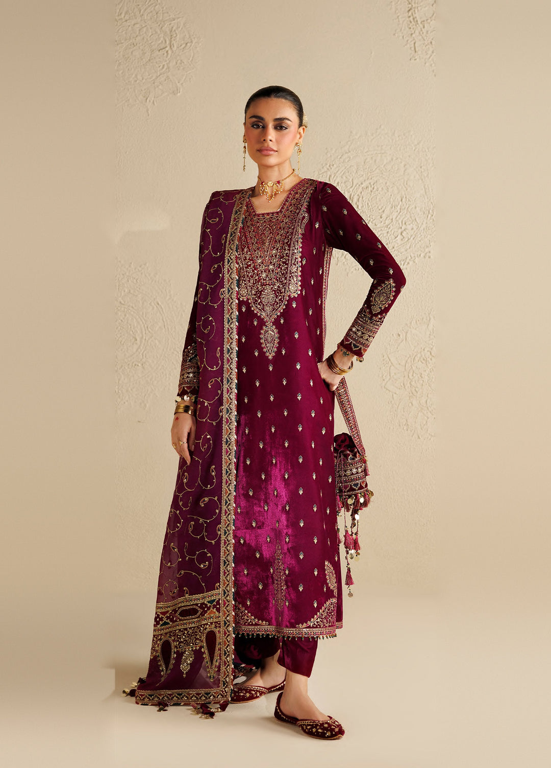 Chandni by Jazmin Unstitched Embroidered Velvet 3 Piece Suit JZ26UVC ZAIB CVF-26-D12 - Wedding Collection